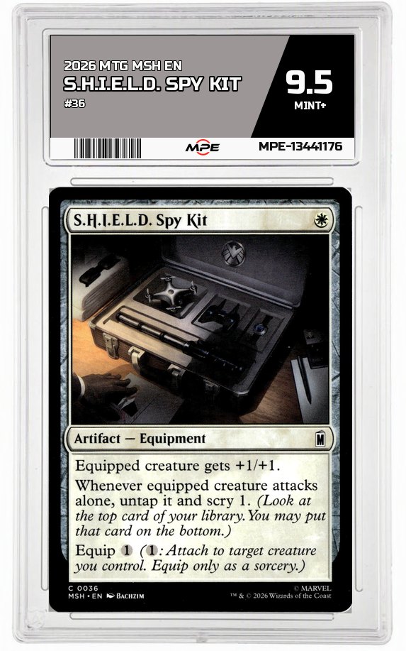 2026 MTG MSH EN #36 S.H.I.E.L.D. SPY KIT MPE 9.5 MINT+ — graded card auctioned from the MPE vault