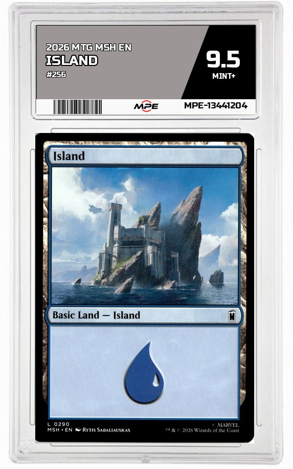 2026 MTG MSH EN #256 ISLAND MPE 9.5 MINT+ — graded card auctioned from the MPE vault
