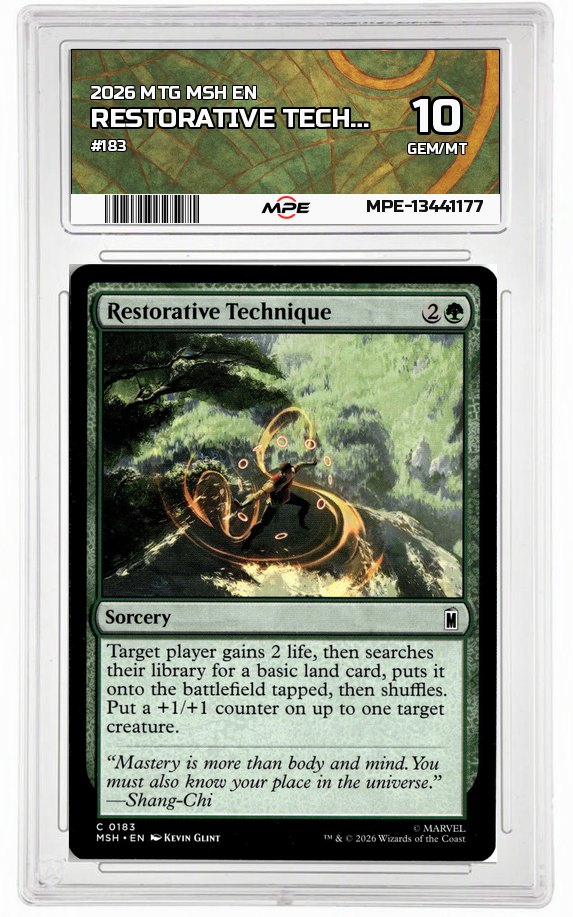 2026 MTG MSH EN #183 RESTORATIVE TECHNIQUE MPE 10 GEM/MT — graded card auctioned from the MPE vault