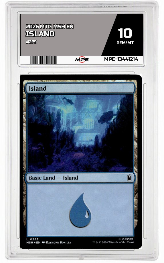 2026 MTG MSH EN #279 ISLAND MPE 10 GEM/MT — graded card auctioned from the MPE vault