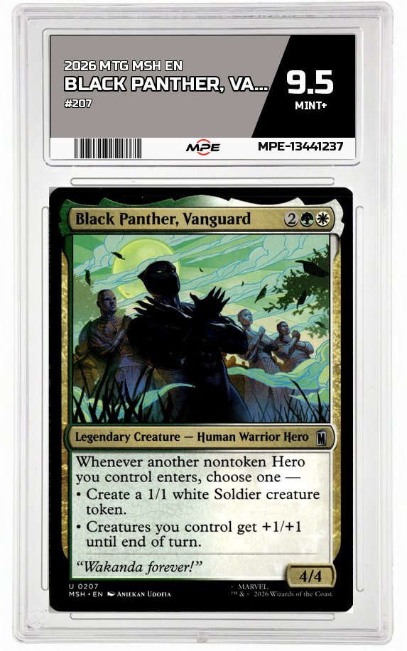 2026 MTG MSH EN #207 BLACK PANTHER, VANGUARD MPE 9.5 MINT+ — graded card auctioned from the MPE vault