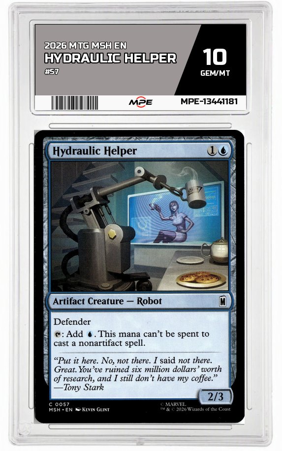 2026 MTG MSH EN #57 HYDRAULIC HELPER MPE 10 GEM/MT — graded card auctioned from the MPE vault