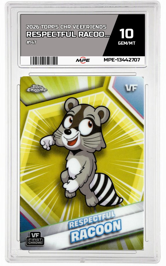 2026 TOPPS CHR VEEFRIENDS #147 RESPECTFUL RACOON VEEFRIENDS MPE 10 GEM/MT — graded card up for auction