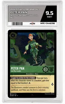 2024 DISNEY LORCANA EN 3 Into the Inklands-GOLD FOIL #82 PETER PAN MPE 9.5 MINT+ — graded card up for auction