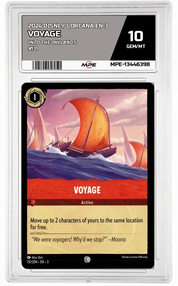 2024 DISNEY LORCANA EN 3 Into the Inklands #131 VOYAGE MPE 10 GEM/MT — graded card auctioned from the MPE vault