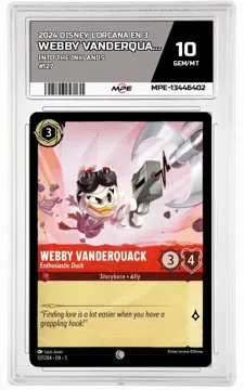 2024 DISNEY LORCANA EN 3 Into the Inklands #127 WEBBY VANDERQUACK MPE 10 GEM/MT — graded card up for auction