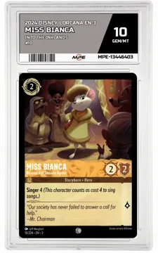 2024 DISNEY LORCANA EN 3 Into the Inklands #10 MISS BIANCA MPE 10 GEM/MT — graded card up for auction