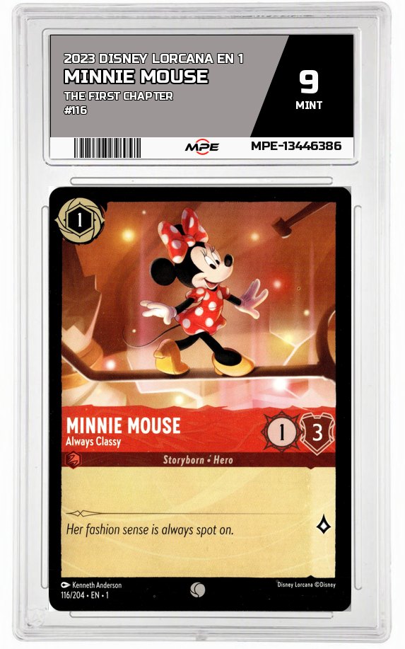 2023 DISNEY LORCANA EN 1 The First Chapter #116 MINNIE MOUSE MPE 9 MINT — graded card auctioned from the MPE vault