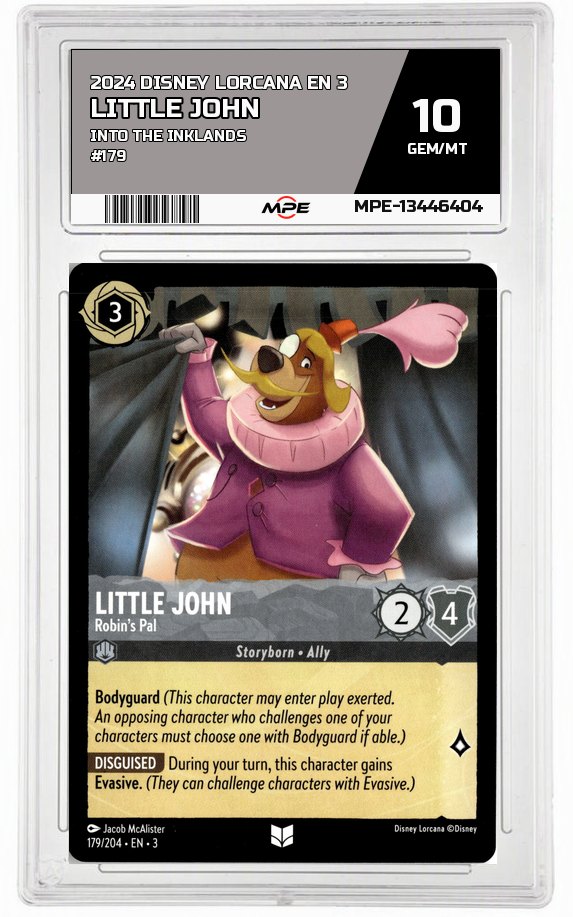 2024 DISNEY LORCANA EN 3 Into the Inklands #179 LITTLE JOHN MPE 10 GEM/MT — graded card auctioned from the MPE vault