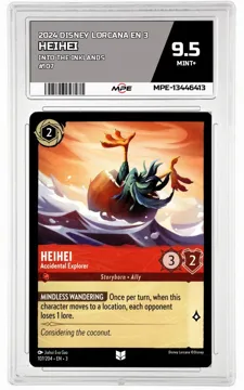 2024 DISNEY LORCANA EN 3 Into the Inklands #107 HEIHEI MPE 9.5 MINT+ — graded card up for auction
