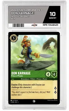 2024 DISNEY LORCANA EN 3 Into the Inklands #071 DON KARNAGE MPE 10 GEM/MT — graded card up for auction