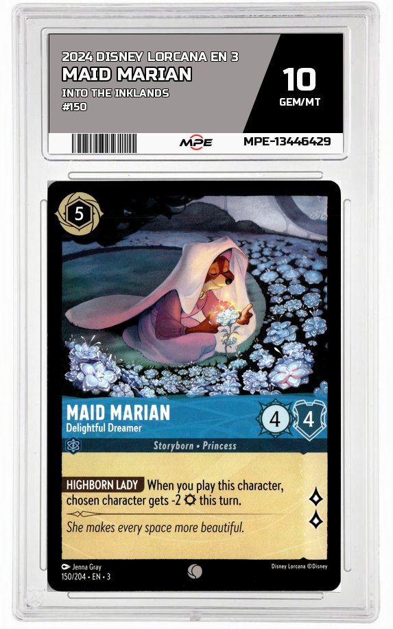 2024 DISNEY LORCANA EN 3 Into the Inklands #150 MAID MARIAN MPE 10 GEM/MT — graded card auctioned from the MPE vault