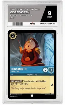 2023 DISNEY LORCANA EN 2 Rise of the Floodborn #143 COGSWORTH MPE 9 MINT — graded card up for auction