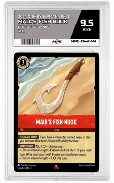 2024 DISNEY LORCANA EN 3 Into the Inklands #132 MAUI'S FISH HOOK MPE 9.5 MINT+ — graded card up for auction