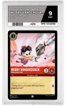 2024 DISNEY LORCANA EN 3 Into the Inklands #127 WEBBY VANDERQUACK MPE 9 MINT — graded card up for auction