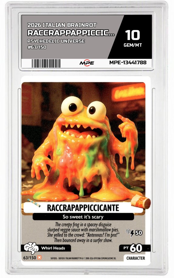 2026 ITALIAN BRAINROT PSYCHEDELIC UNIVERSE #63/150 RACCRAPPAPPICCICANTE MPE 10 GEM/MT — graded card auctioned from the MPE vault