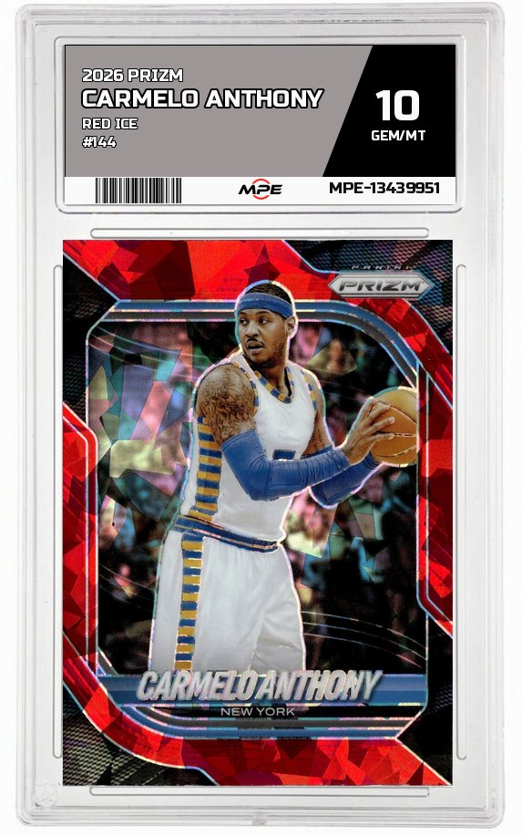 2026 PRIZM Red Ice #144 CARMELO ANTHONY MPE 10 GEM/MT — graded card auctioned from the MPE vault