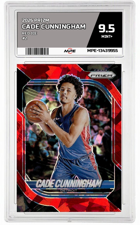 2026 PRIZM Red Ice #2 CADE CUNNINGHAM MPE 9.5 MINT+ — graded card auctioned from the MPE vault