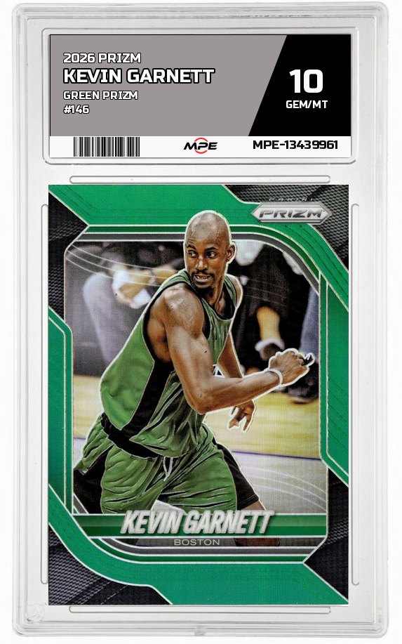 2026 PRIZM GREEN PRIZM #146 KEVIN GARNETT MPE 10 GEM/MT — graded card auctioned from the MPE vault