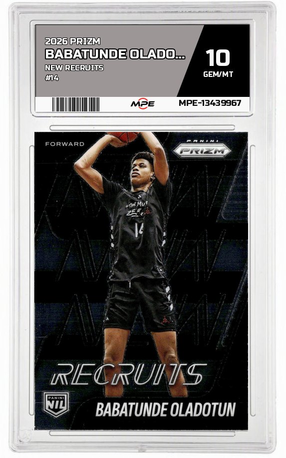 2026 PRIZM NEW RECRUITS #14 BABATUNDE OLADOTUN MPE 10 GEM/MT — graded card auctioned from the MPE vault