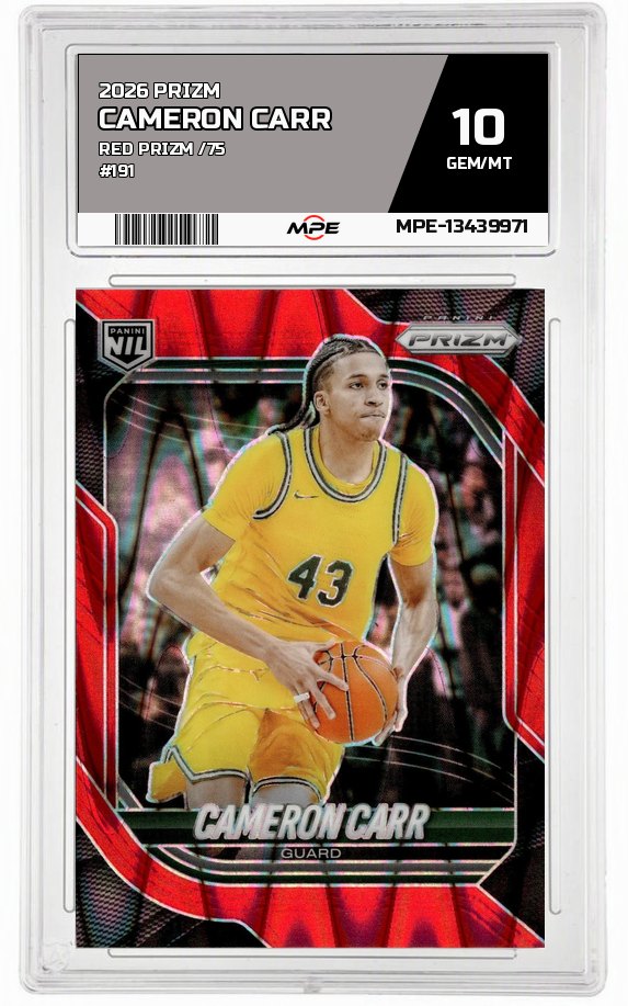 2026 PRIZM RED PRIZM /75 #191 CAMERON CARR MPE 10 GEM/MT — graded card auctioned from the MPE vault