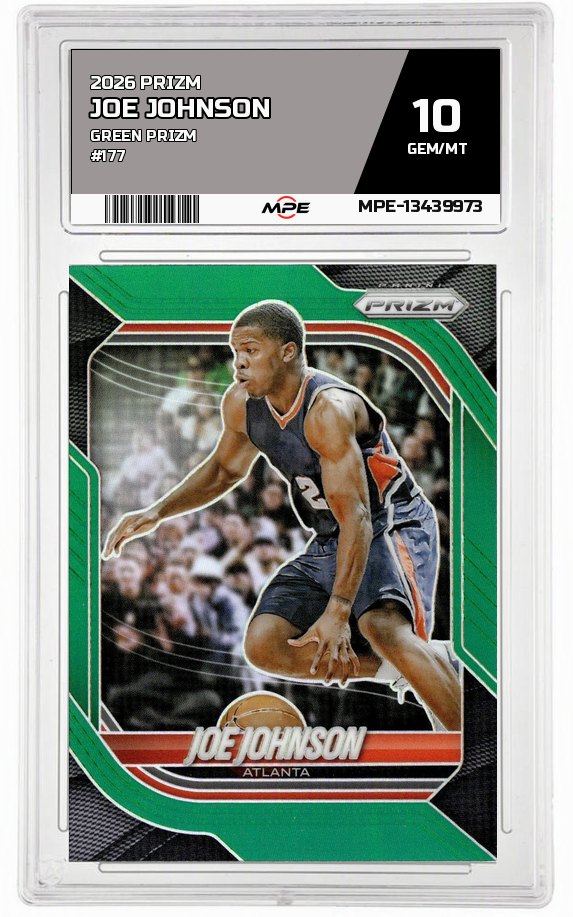 2026 PRIZM GREEN PRIZM #177 JOE JOHNSON MPE 10 GEM/MT — graded card auctioned from the MPE vault