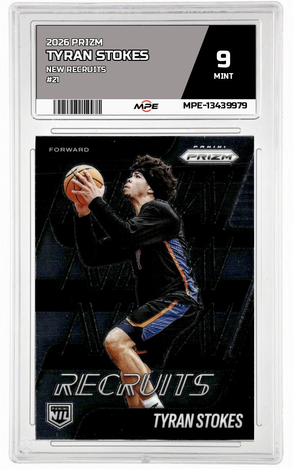 2026 PRIZM NEW RECRUITS #21 TYRAN STOKES MPE 9 MINT — graded card auctioned from the MPE vault