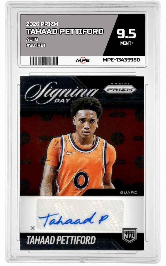 2026 PRIZM AUTO #SD-PET TAHAAD PETTIFORD MPE 9.5 MINT+ — graded card auctioned from the MPE vault