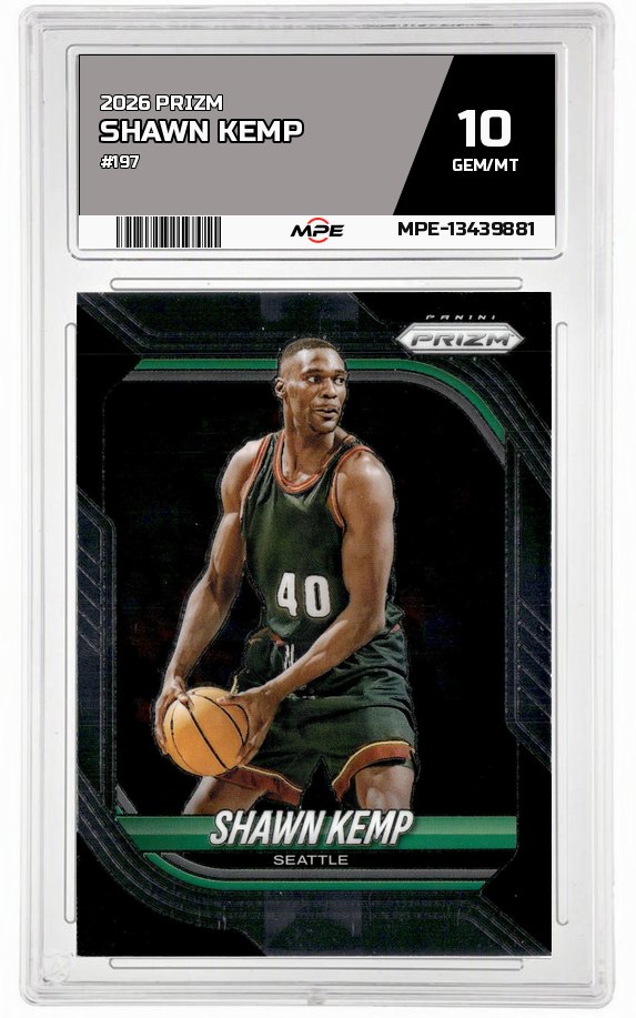 2026 PRIZM #197 SHAWN KEMP MPE 10 GEM/MT — graded card auctioned from the MPE vault