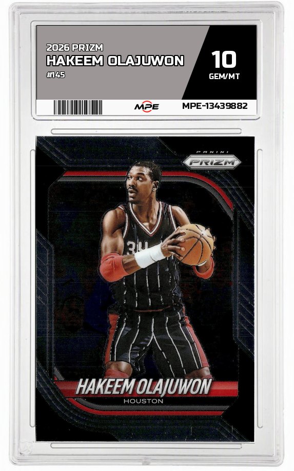 2026 PRIZM #145 HAKEEM OLAJUWON MPE 10 GEM/MT — graded card auctioned from the MPE vault