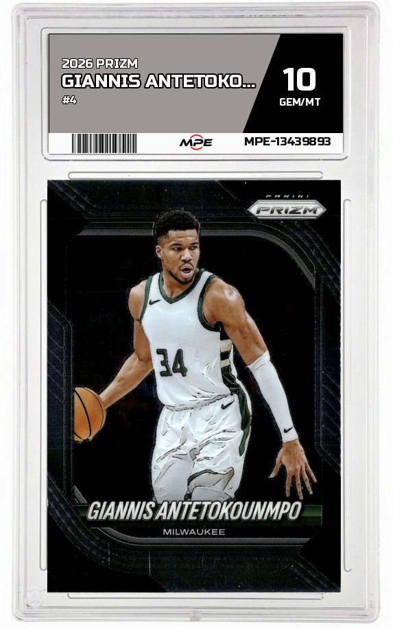 2026 PRIZM #4 GIANNIS ANTETOKOUNMPO MPE 10 GEM/MT — graded card auctioned from the MPE vault