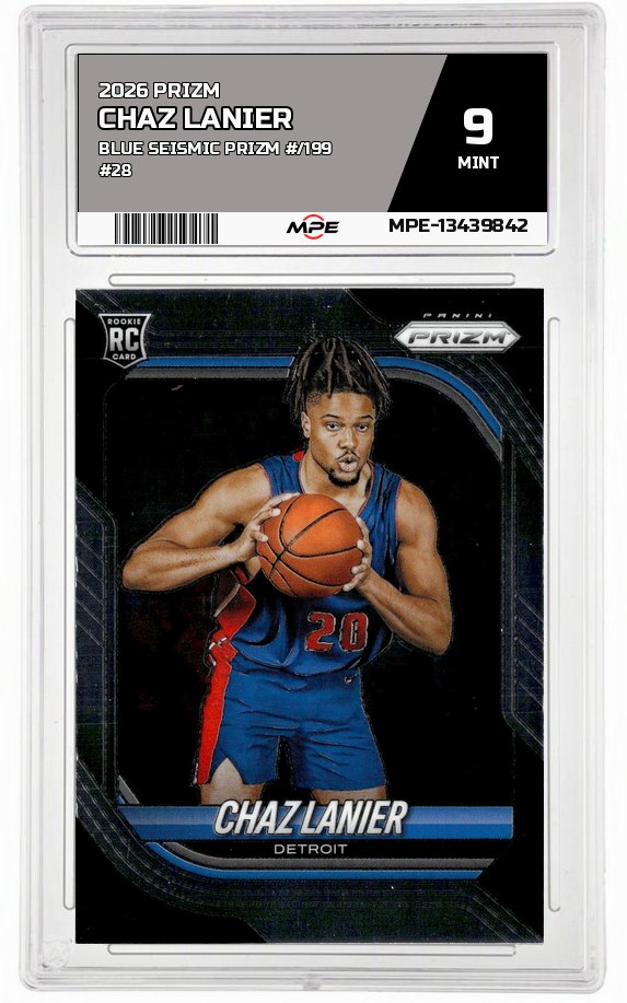 2026 PRIZM Blue Seismic Prizm #/199 #28 CHAZ LANIER MPE 9 MINT — graded card auctioned from the MPE vault
