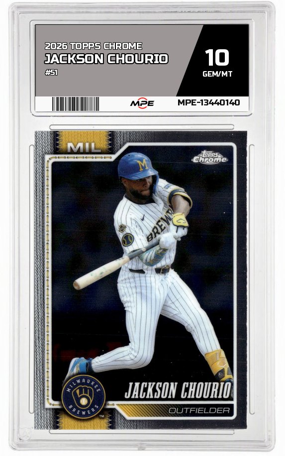 2026 TOPPS CHROME #51 JACKSON CHOURIO MPE 10 GEM/MT — graded card auctioned from the MPE vault