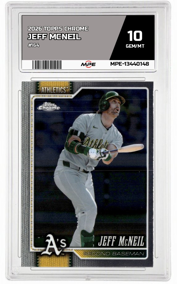 2026 TOPPS CHROME #164 JEFF MCNEIL MPE 10 GEM/MT — graded card auctioned from the MPE vault
