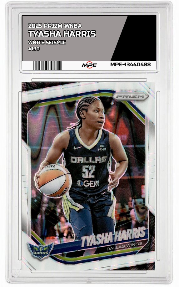 2025 PRIZM WNBA WHITE SEISMIC #130 TYASHA HARRIS — graded card auctioned from the MPE vault