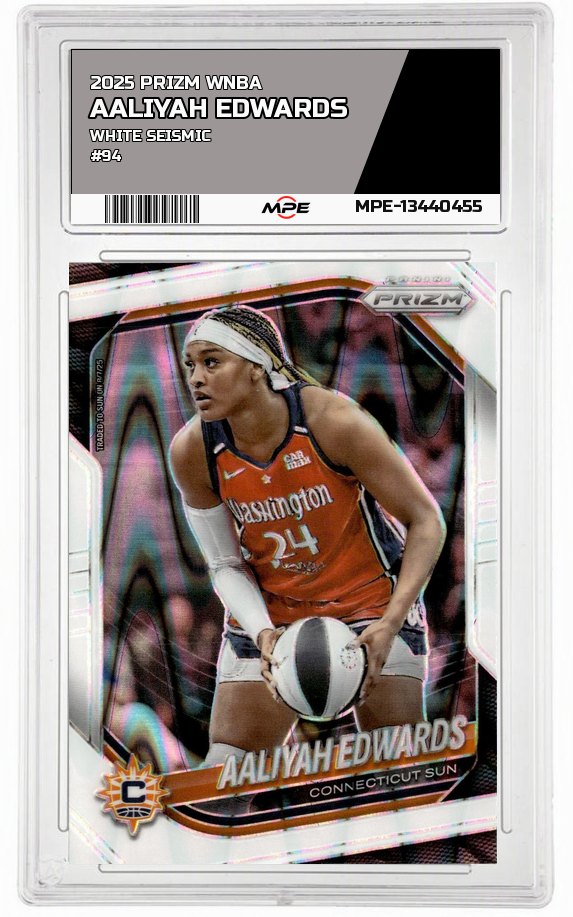 2025 PRIZM WNBA WHITE SEISMIC #94 AALIYAH EDWARDS — graded card auctioned from the MPE vault