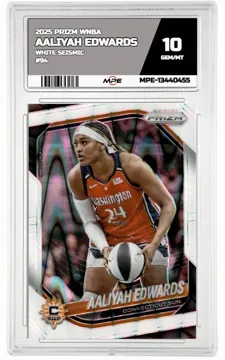 2025 PRIZM WNBA WHITE SEISMIC #94 AALIYAH EDWARDS MPE 10 GEM/MT — graded card up for auction