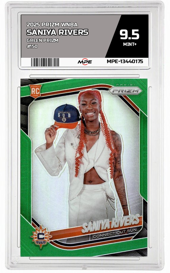 2025 PRIZM WNBA GREEN PRIZM #150 SANIYA RIVERS MPE 9.5 MINT+ — graded card auctioned from the MPE vault