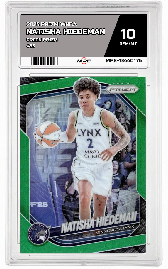 2025 PRIZM WNBA GREEN PRIZM #53 NATISHA HIEDEMAN MPE 10 GEM/MT — graded card auctioned from the MPE vault