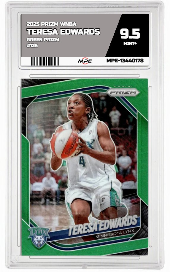 2025 PRIZM WNBA GREEN PRIZM #126 TERESA EDWARDS MPE 9.5 MINT+ — graded card auctioned from the MPE vault