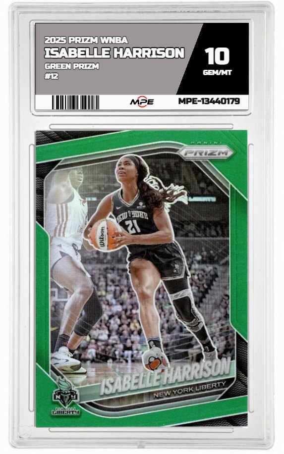 2025 PRIZM WNBA GREEN PRIZM #12 ISABELLE HARRISON MPE 10 GEM/MT — graded card auctioned from the MPE vault