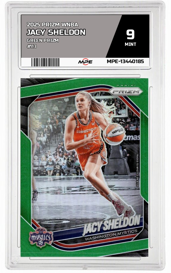 2025 PRIZM WNBA GREEN PRIZM #113 JACY SHELDON MPE 9 MINT — graded card auctioned from the MPE vault