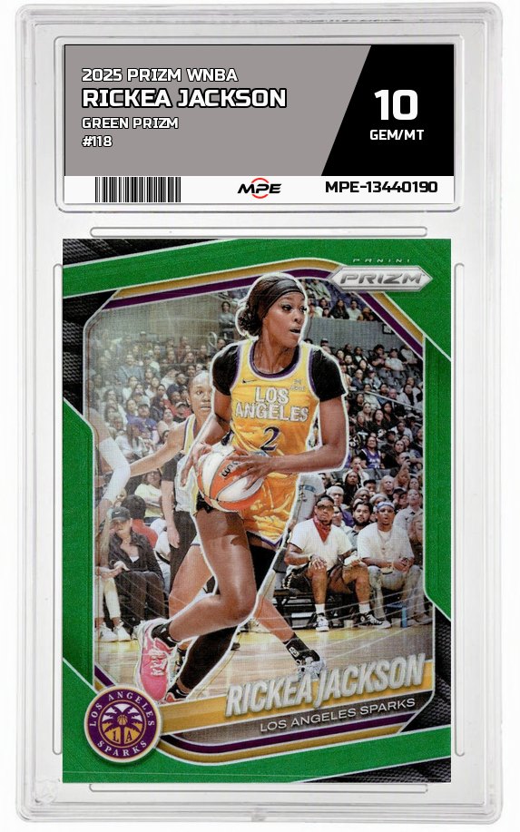 2025 PRIZM WNBA GREEN PRIZM #118 RICKEA JACKSON MPE 10 GEM/MT — graded card auctioned from the MPE vault