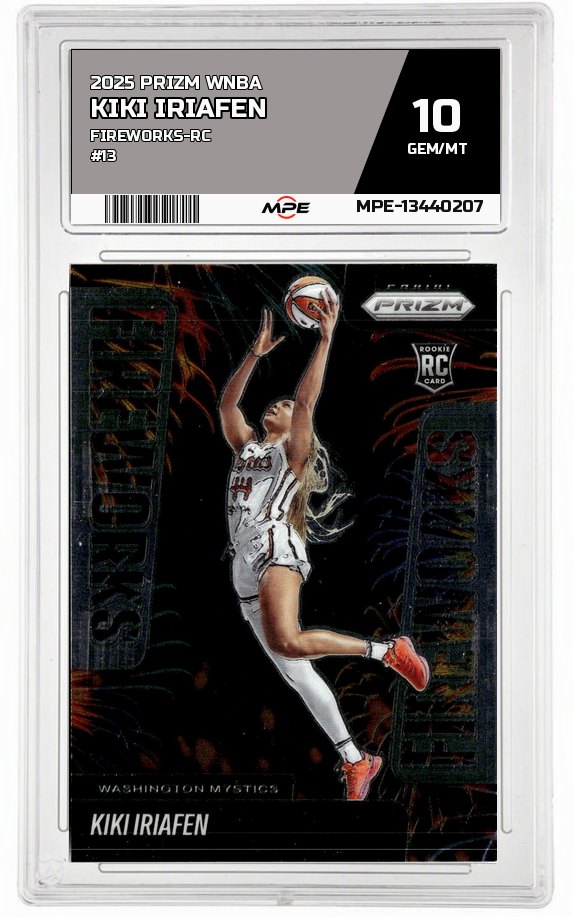 2025 PRIZM WNBA FIREWORKS-RC #13 KIKI IRIAFEN MPE 10 GEM/MT — graded card auctioned from the MPE vault