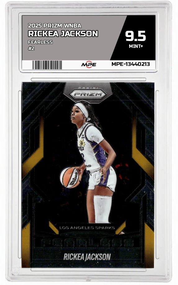 2025 PRIZM WNBA FEARLESS #2 RICKEA JACKSON MPE 9.5 MINT+ — graded card auctioned from the MPE vault
