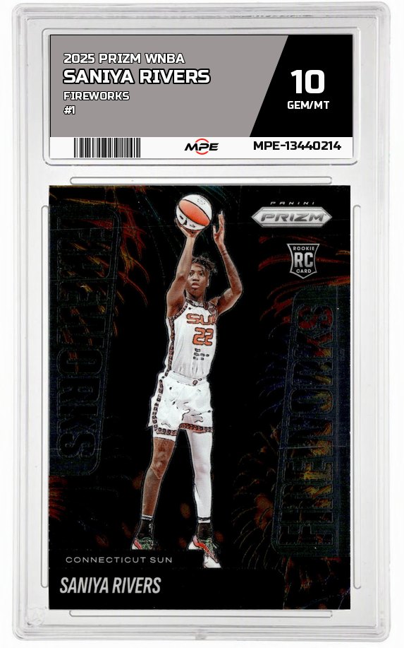 2025 PRIZM WNBA FIREWORKS #1 SANIYA RIVERS MPE 10 GEM/MT — graded card auctioned from the MPE vault