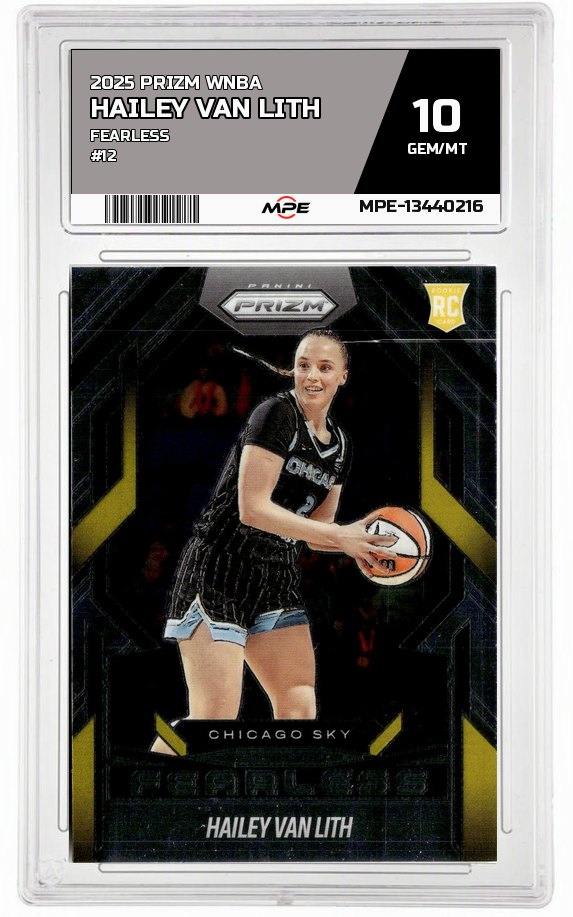 2025 PRIZM WNBA FEARLESS #12 HAILEY VAN LITH MPE 10 GEM/MT — graded card auctioned from the MPE vault