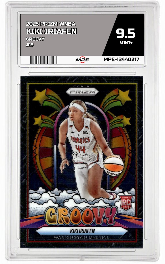 2025 PRIZM WNBA GROOVY #15 KIKI IRIAFEN MPE 9.5 MINT+ — graded card auctioned from the MPE vault