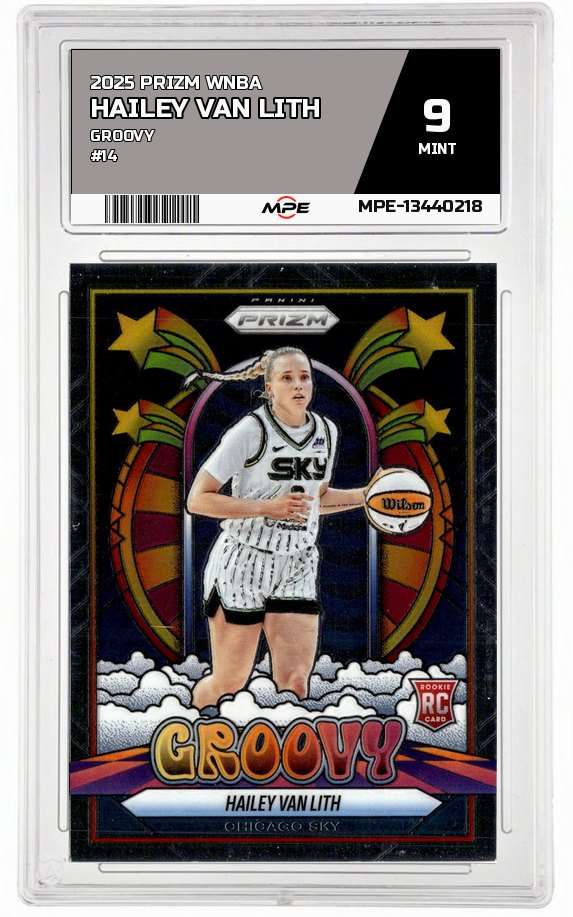 2025 PRIZM WNBA GROOVY #14 HAILEY VAN LITH MPE 9 MINT — graded card auctioned from the MPE vault