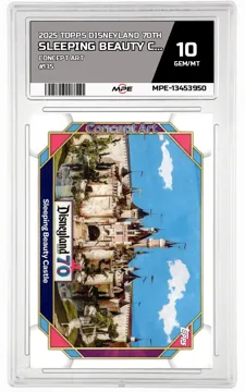 2025 TOPPS DISNEYLAND 70TH CONCEPT ART #135 SLEEPING BEAUTY CASTLE MPE 10 GEM/MT — graded card up for auction